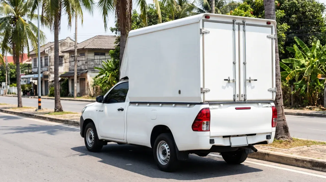 Pickup truck with a closed solid cargo box for moving in Hua Hin